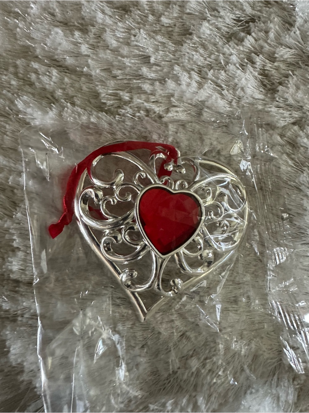 Lenox Holiday Silver Heart Ornament with Red Center - Home Accents